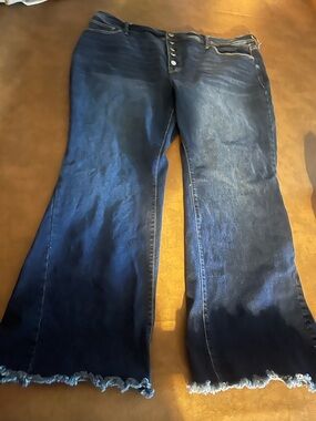 Seven7 Dark Blue Flared Jeans with Raw Hem